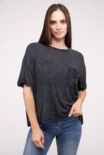 Load image into Gallery viewer, Washed Ribbed Cuffed Short Sleeve Round Neck Top