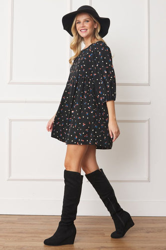 Abstract Polka Dot Bishop Sleeve Dress