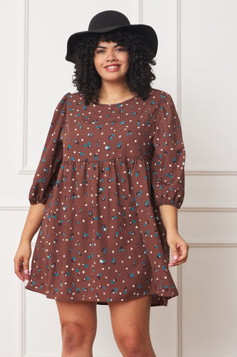 Plus Polka Dot Bishop Sleeve Dress