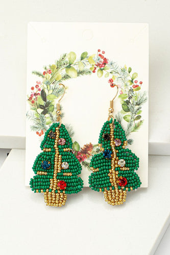 hand done seed bead Christmas tree drop earrings