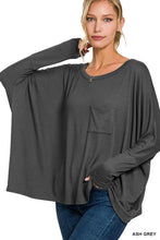 Load image into Gallery viewer, Dolman Sleeve Round Neck Top with Front Pocket