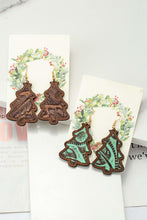 Load image into Gallery viewer, Wood Christmas tree earrings with leather inlay