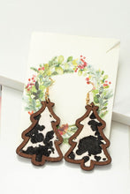 Load image into Gallery viewer, Wood Christmas tree earrings with leather inlay