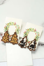 Load image into Gallery viewer, Wood Christmas tree earrings with leather inlay