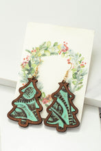 Load image into Gallery viewer, Wood Christmas tree earrings with leather inlay