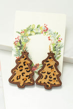 Load image into Gallery viewer, Wood Christmas tree earrings with leather inlay