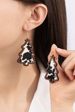 Load image into Gallery viewer, Wood Christmas tree earrings with leather inlay