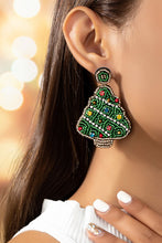 Load image into Gallery viewer, seed bead Christmas tree drop earings