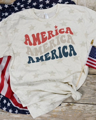 Colorful America Stacked Stars Graphic Tee