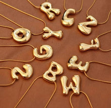 Load image into Gallery viewer, Bubbly Gold Letter Initial Alphabet Necklace