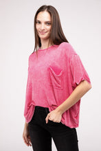 Load image into Gallery viewer, Washed Ribbed Cuffed Short Sleeve Round Neck Top