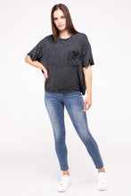 Load image into Gallery viewer, Washed Ribbed Cuffed Short Sleeve Round Neck Top