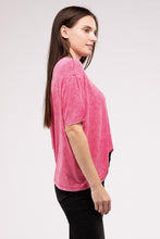 Load image into Gallery viewer, Washed Ribbed Cuffed Short Sleeve Round Neck Top