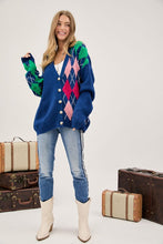 Load image into Gallery viewer, Plush Argyle Button Front Loose Fit Knit Cardigan