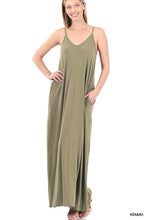 Load image into Gallery viewer, V-NECK CAMI MAXI DRESS WITH SIDE POCKETS