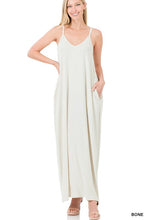 Load image into Gallery viewer, V-NECK CAMI MAXI DRESS WITH SIDE POCKETS