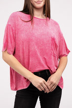 Load image into Gallery viewer, Washed Ribbed Cuffed Short Sleeve Round Neck Top